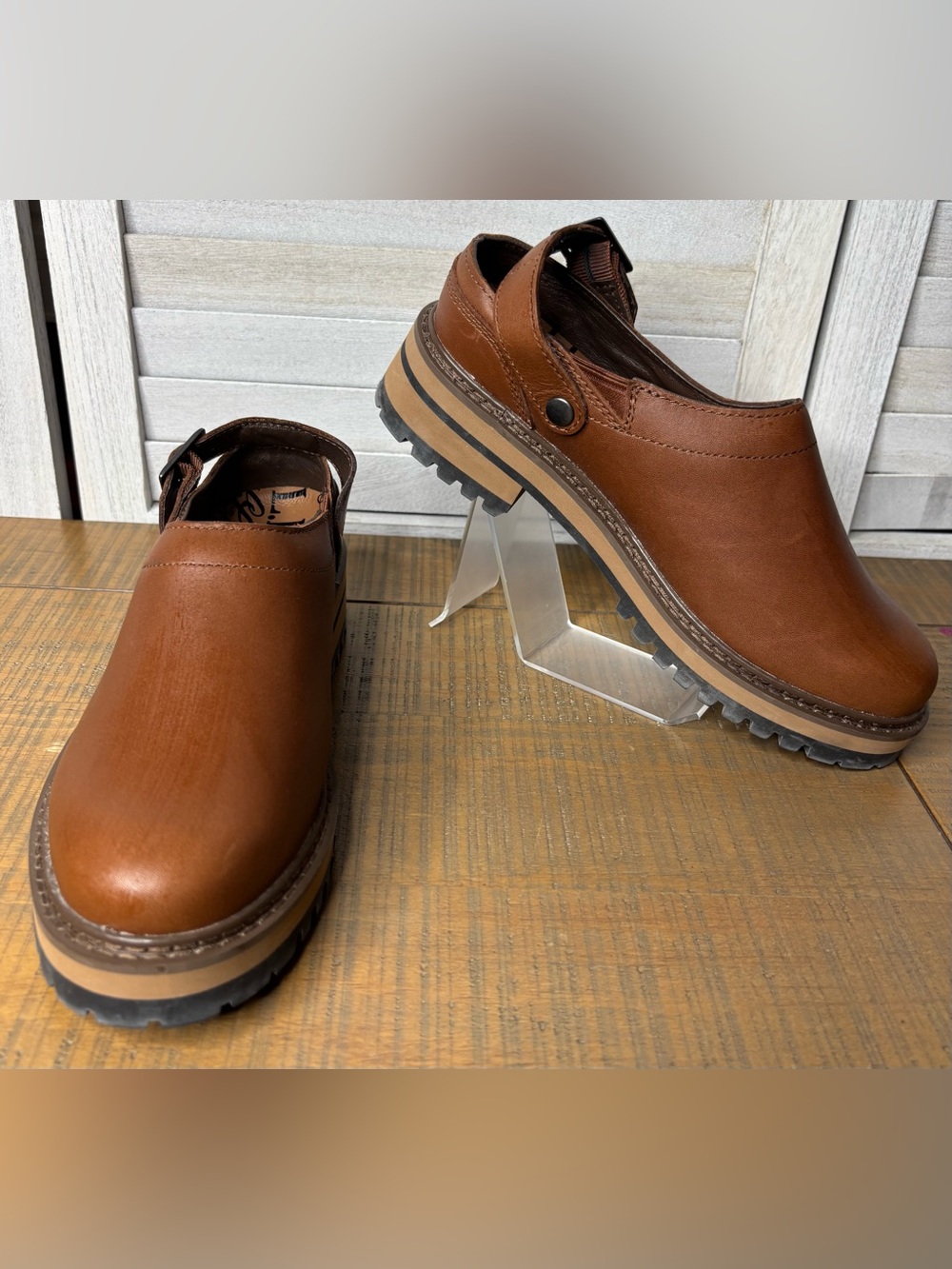 LL Bean Camden Hills Leather Convertible Strap Clogs Platform Womens 8.5 M EUC